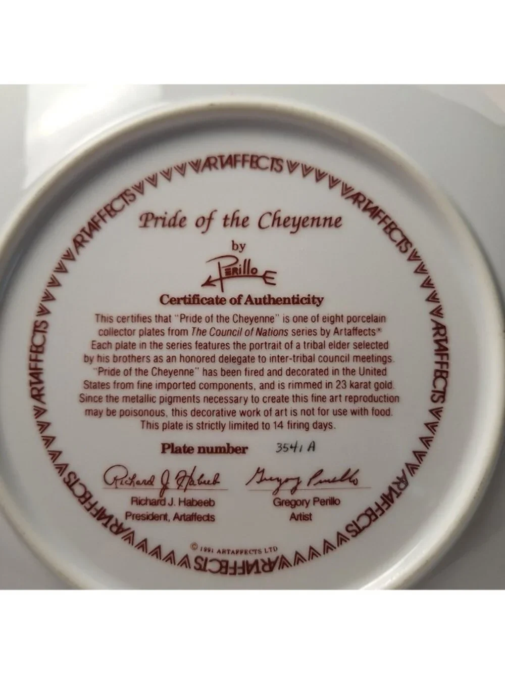 GREGORY PERILLO THE COUNCIL OF NATIONS SERIES PRIDE OF CHEYENNE COLLECTOR PLATE